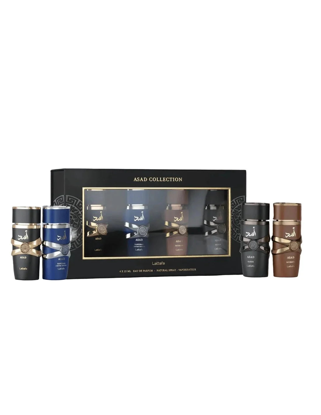 Lattafa Asad + Asad Elix + Zanzibar + Bourbon Eau de Parfum 25 ml Set 4 piezas Hombre